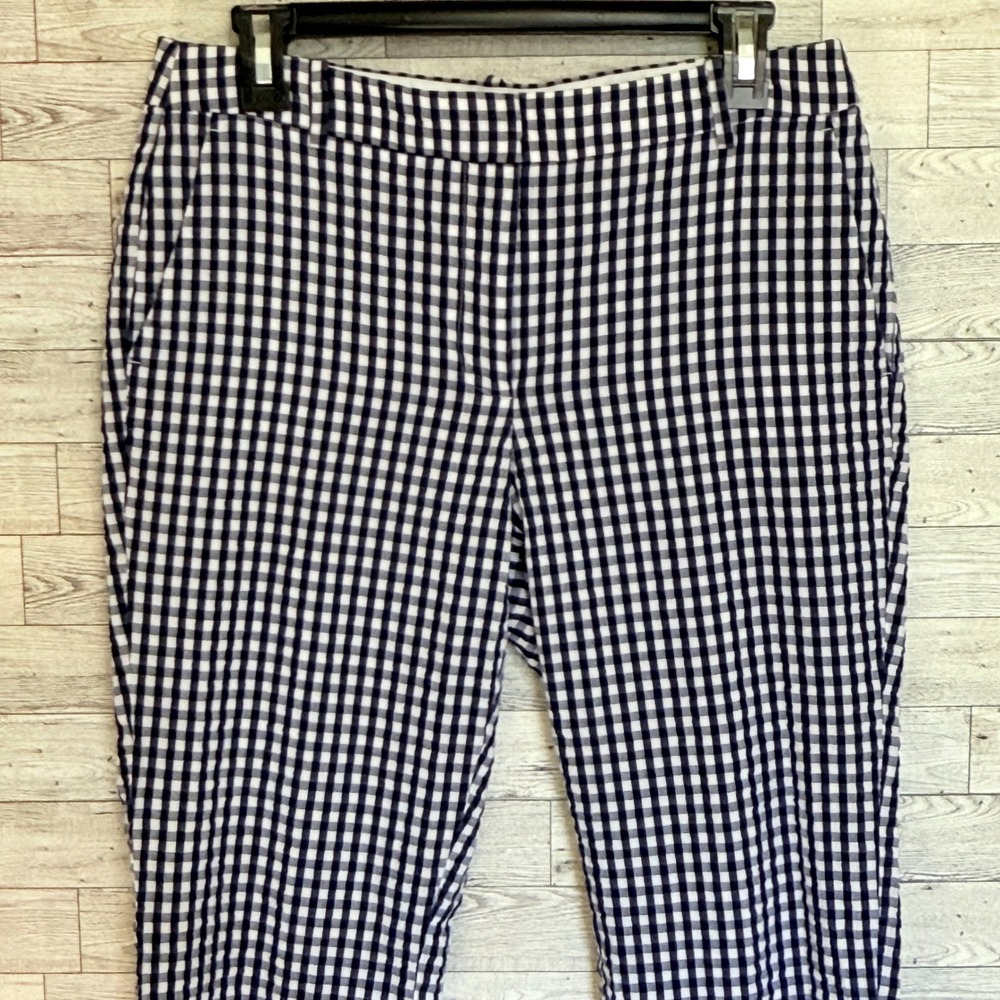J. Crew Gingham Check Cropped Pants Women's Size 8 Blue White Cotton‎ Blend - Picture 4 of 11